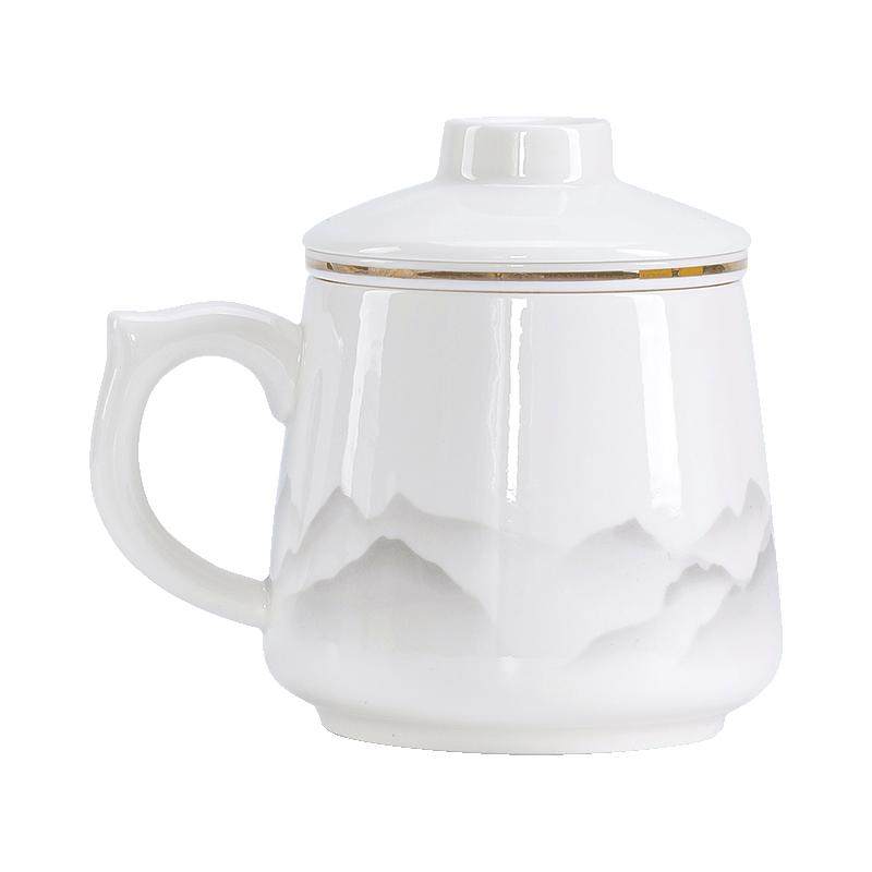 羊脂玉茶水分离杯办公陶瓷泡茶个人马克杯中秋伴手礼护士师节定制