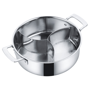 304不锈钢三格鸳鸯锅家用火锅锅加厚三味奔驰锅电磁炉专用火锅盆