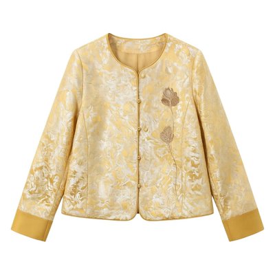 春季新中式重工提花盘扣小香风外