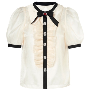 【奥莱】MAXRIENY法式泡泡袖欧根纱衬衫夏款复古上衣女