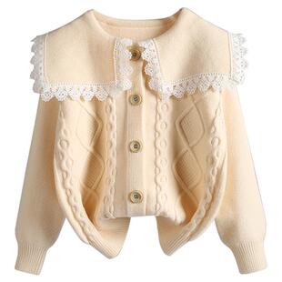 女童针织开衫加厚2025春秋装新款公主风娃娃领外套儿童毛衣女宝宝