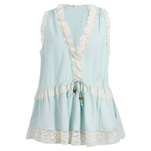 MOMENTPLAY 设计师 25秋冬新品 法国蕾丝撞色拼接无袖上衣SOLSOL