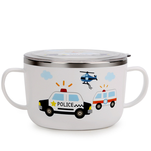 316不锈钢带盖双耳汤碗儿童吃饭专用碗防摔防烫小号学生带手柄碗