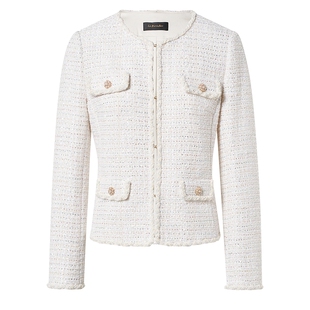 La Koradior拉珂蒂简约秋季气质女显瘦通勤法式香风钉珠短外套