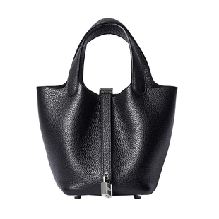 铂莱娜全钢五金手缝蜡线菜篮子包包女真皮水桶包头层牛皮手提女包