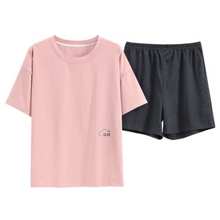 夏天睡衣女款夏季薄款新品短袖100全纯棉女士家居服套装