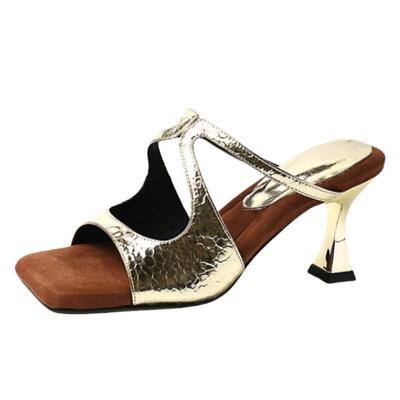 踩屎感名媛风高跟鞋无后跟凉鞋潮