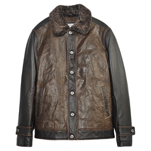 MCS男装源自万宝路秋冬款复古休闲合身翻毛领双袋拼接款羽绒皮衣