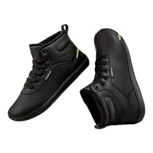 HOBIBEAR男鞋2025新款冬季4e宽楦中帮加绒棉鞋大码女士宽头赤足鞋