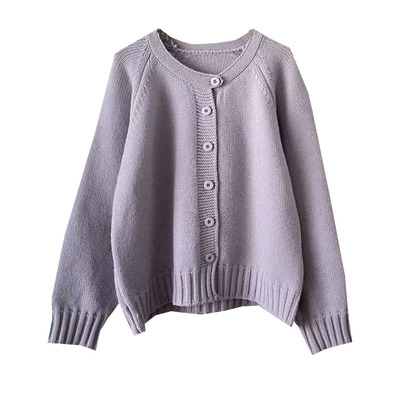 秋冬温柔韩系香芋紫针织开衫毛衣