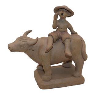 手工陶艺人物泥人陶土放牛娃泥塑陶人泥塑童子骑牛摆件传统工艺品