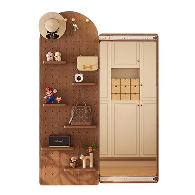 实木玄关洞洞板推拉一体穿衣镜