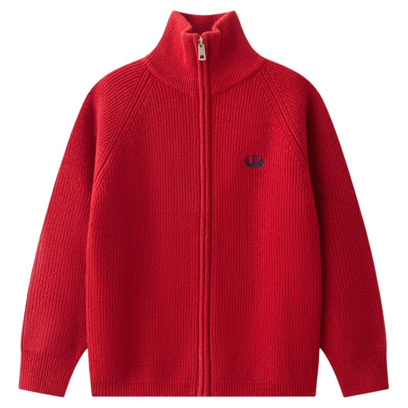 红豆儿童100%绵羊毛衫男童中大童秋冬内搭保暖衣拉链外套针织衫M