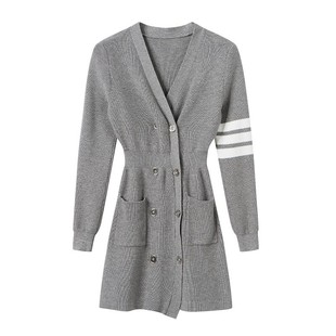 小个子v领修身毛衣打底包臀短裙子秋冬长袖收腰小香风针织连衣裙