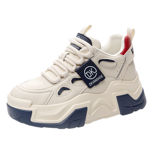 真皮内增高老爹女鞋2025年春秋新款透气休闲运动鞋女爆款小白鞋子