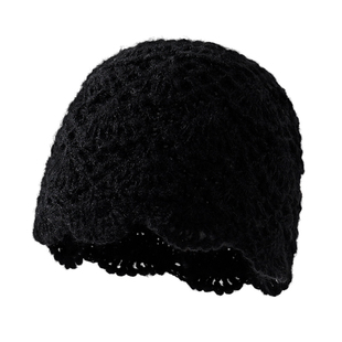 镂空手工针织包头帽女秋冬保暖百搭钩花堆堆帽编织套头蕾丝毛线帽