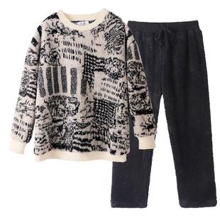 珊瑚绒睡衣女冬季2024新款加厚法兰绒家居服冬天圆领套头睡觉穿