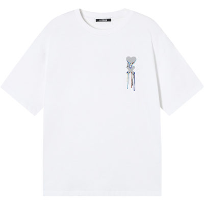 lezora爱心链条绣澳棉短袖T恤