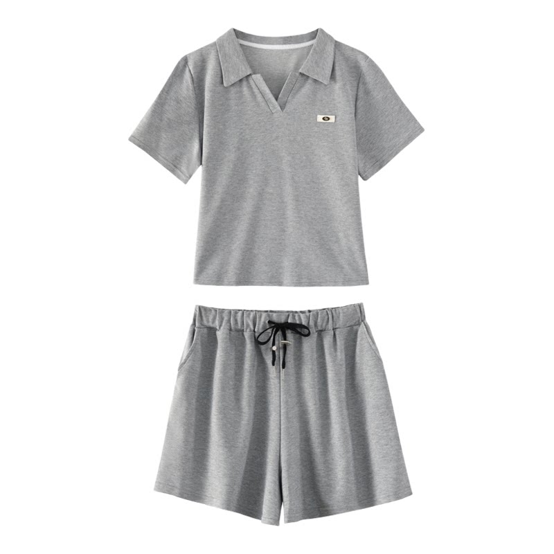 夏季韩版孕妇POLO领阔腿短裤套装