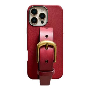 磨砂肌理安可拉红植糅牛皮铜精孔iphone17Promax经典铜扣腕带手机壳苹果16/15系列新年款保护套手机保护壳