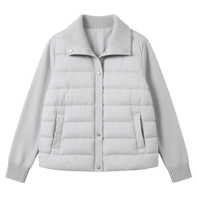 马克华菲立领拼接轻薄羽绒服女冬