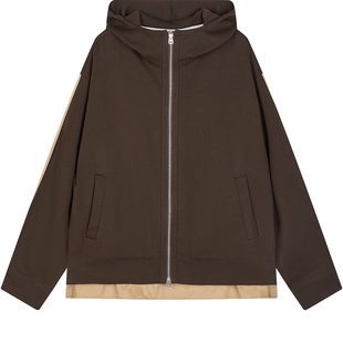 速写男装秋冬新款休闲宽松重磅开衫卫衣连帽拼接撞色时尚潮流外套