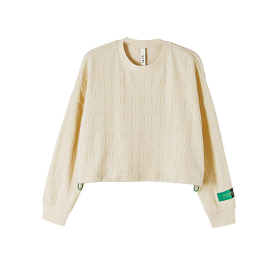 U/TI浅米色肌理感抽绳高腰卫衣女雪尼尔休闲上衣尤缇2024春季新款