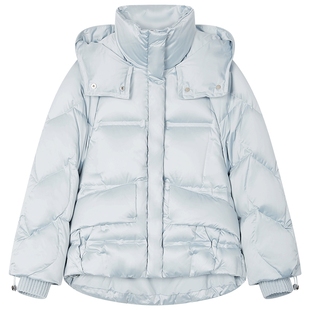 曼德诗短款羽绒服2025冬季新款时尚连帽设计面包服蓬松保暖外套女