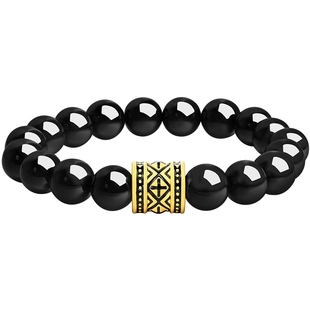 【新年礼物】周大福铆钉纹饕餮纹龙纹黑玉髓弹力绳足金黄金手串