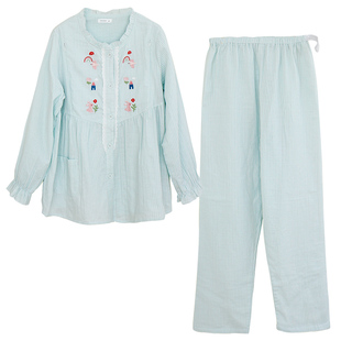 家时光月子服夏季薄款产后纯棉纱布吸汗孕妇哺乳衣睡衣产妇家居服