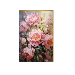 牡丹花手绘油画入户玄关装饰画花开富贵走廊过道挂画现代简约壁画