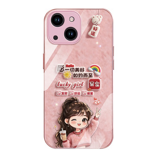 适用苹果15手机壳iphone14pro一切美好苹果14金属漆玻璃苹果13新款苹果11/12国潮15plus高级15pormax防摔女款