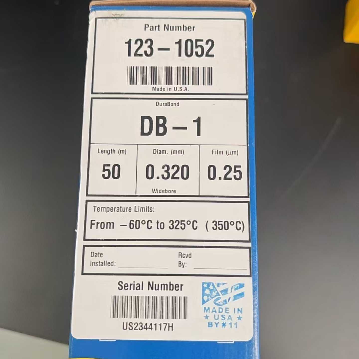 安捷伦DB-1色谱柱，型号123-1052，50米0.32