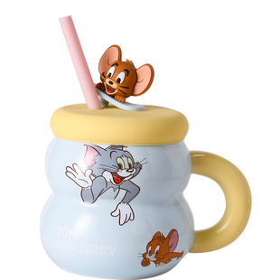 猫和老鼠马克杯高颜值情侣陶瓷水杯家用带盖吸管杯子送女生日礼物