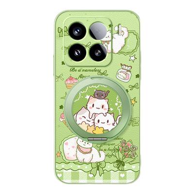 叠叠猫适用小米15手机壳新款旋转磁吸带支架小米13pro全包小羊皮xiaomi14ultra卡通防摔可爱12spor男女款