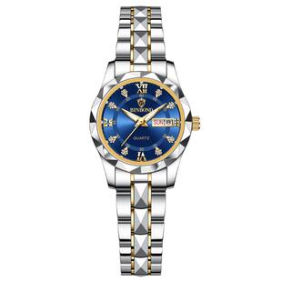 宾邦新款防水女士手表女学生时尚夜光双日历手表女款轻奢石英腕表