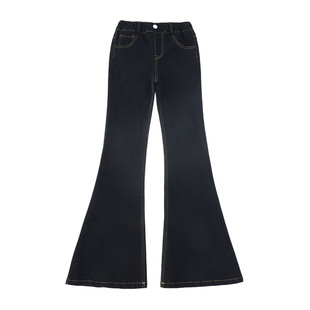 女童黑色喇叭裤冬装新款儿童加绒显瘦微喇长裤子冬季中大童牛仔裤