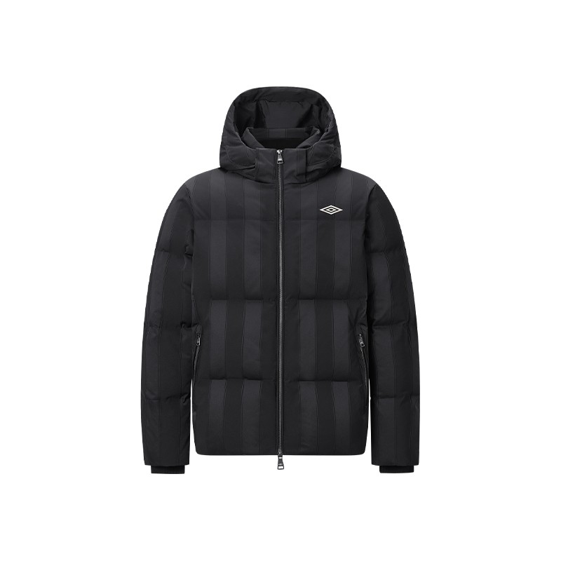 umbro茵宝运动羽绒服鸭绒冬季男款竖条纹英伦风防泼水短款连帽款