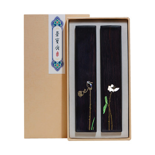 荣宝斋荷塘流翠镇尺定制实木嵌铜丝书法国画压纸镇中国风创意文房四宝礼品礼盒现代文艺镇纸