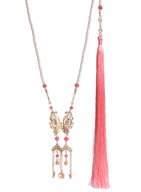 国风马面长款配饰中式明制蝴蝶璎珞背云流苏项链古风汉服旗袍吊坠