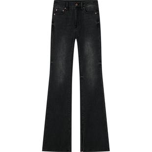 UOOYAA/乌丫复古水洗黑色微喇牛仔裤