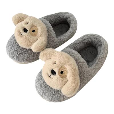 细细条 全包跟保暖棉拖鞋女冬可爱卡通小狗毛绒绒居家防滑月子鞋
