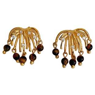 「归去来」美拉德烟火耳饰蚊香盘耳夹女无耳洞耳钉虎眼石耳环流苏