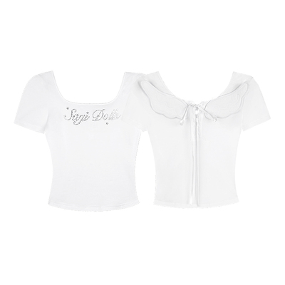 少女斗志白色天使翅膀T恤显瘦夏