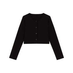 Amybaby女童上衣秋季2025新款韩范短款简约针织开衫黑色米奇背心
