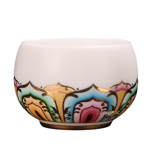 徐建勇文创七彩莲花羊脂玉瓷主人杯陶瓷高端个人专用茶杯水杯送礼