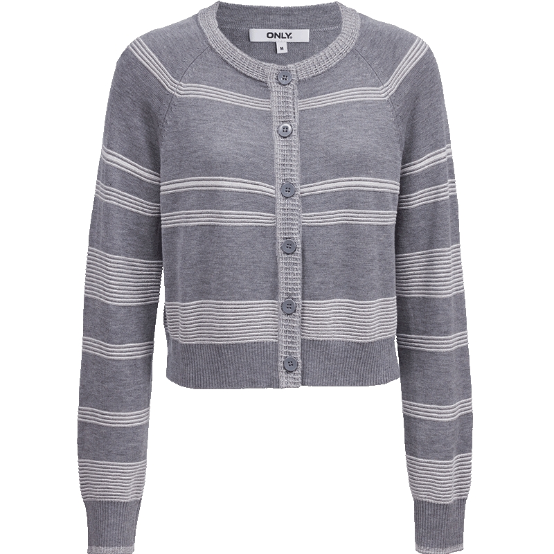 ONLY2025冬季新款开衫简约圆领舒适亲肤插肩袖条纹长袖针织衫女