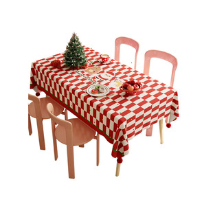 圣诞桌布防水防油免洗氛围感圣诞主题装饰餐桌布红色新年家用台布