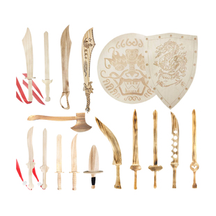 实木儿童玩具剑松木头小木刀剑木盾牌学校表演斧头小短剑木质兵器