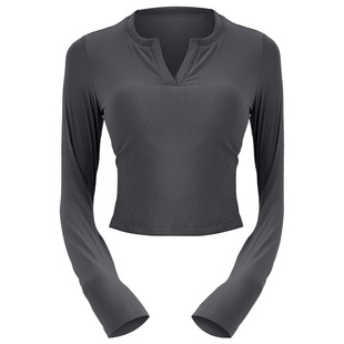 一体式带胸垫瑜伽长袖女修身显瘦健身衣高级感普拉提训练运动上衣